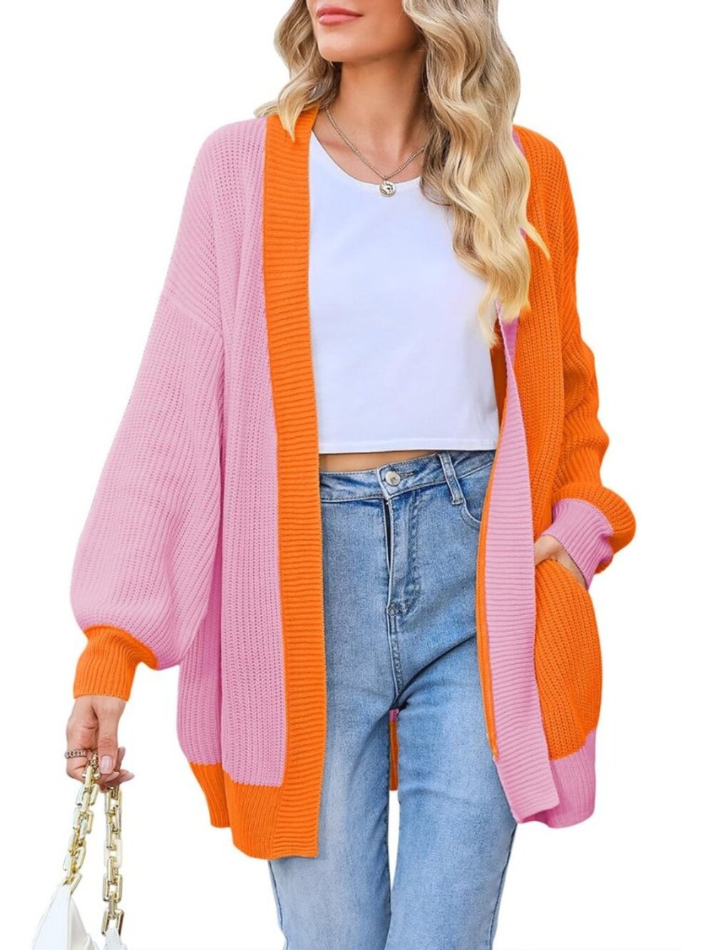 2026 Fall Long Cardigans for Women Batwing Sleeve Open Front Ribbed Knit